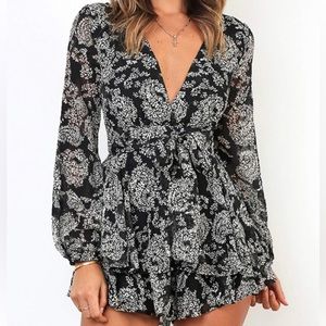 Black and white floral romper